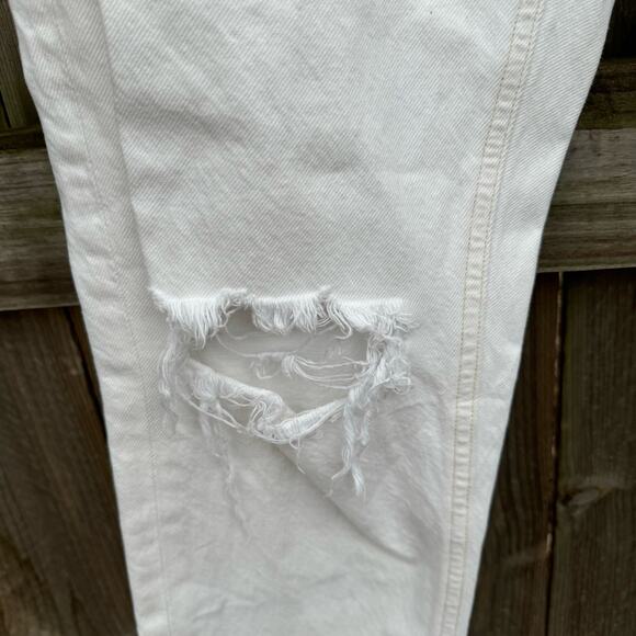 Agolde Jeans Riley Straight Cropped Jeans Distressed Button Fly White Size 27 - Picture 8 of 12